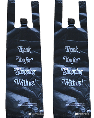Single Bottle Black Thank you Plastic Shopping Bag