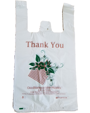 Large Oxo-Biodegradable Strong White Thank You Printed Plastic Shopping Bags  - Packed 700 Per Box - Item 30BD18WE07 - BagsOnNet