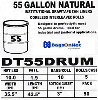 55 GAL Draw Tape DRUM Liners 2.0 MIL CLEAR